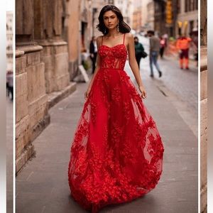 Alamour the Label Clarina Red Tulle Gown XS